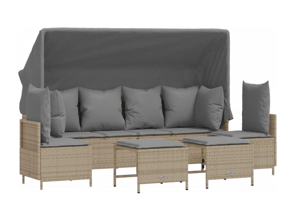 Salon de jardin avec coussins 5 pièces beige résine tressée