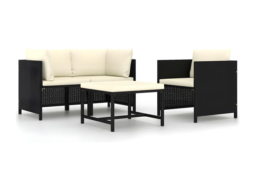 Canapés de jardin 4 pcs avec coussins Noir Résine tressée QYHS03239