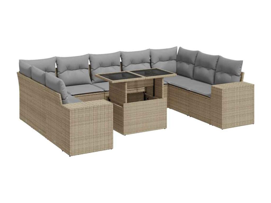 Salon de jardin avec coussins 10 pièces beige résine tressée HEQV71273