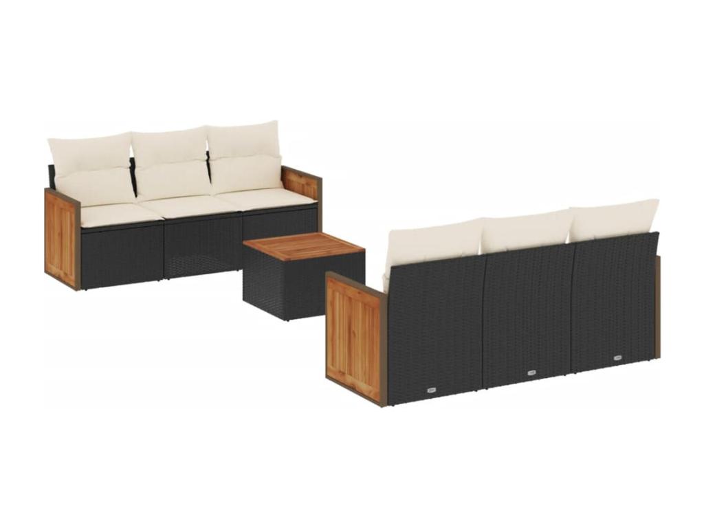 Salon de jardin 7 pcs avec coussins noir résine tressée TGTY53719