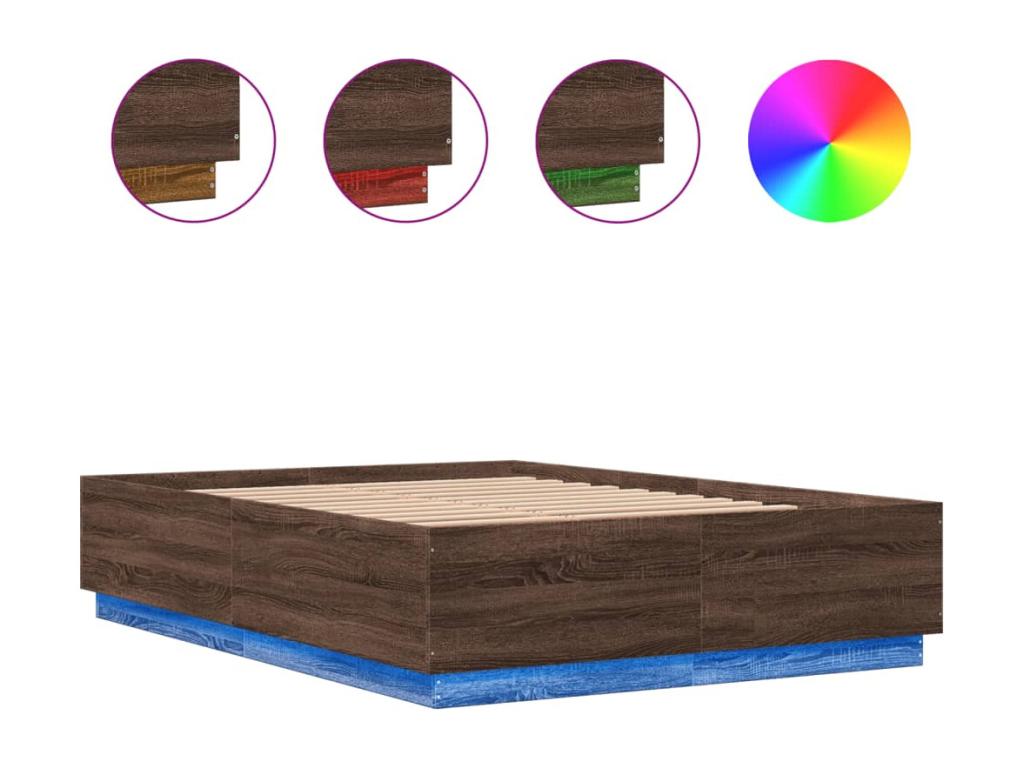 Cadre de lit avec Laviecasaères LED chêne marron 140x200 cm OJNA18049
