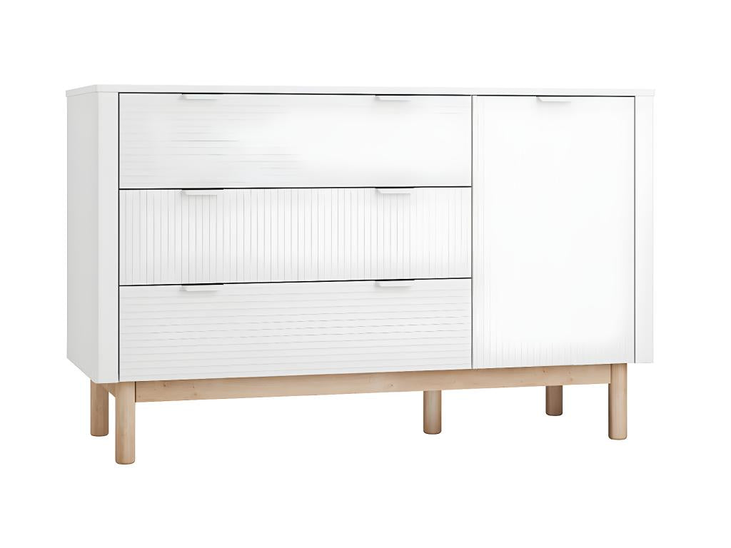 Lit évolutif 60x120 et commode 3 tiroirs 1 porte Meubiana Blanc