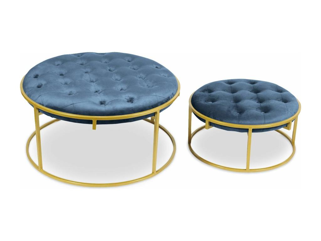 Lot de 2 Poufs Design en Velours Valona 75cm Bleu ADUR80335