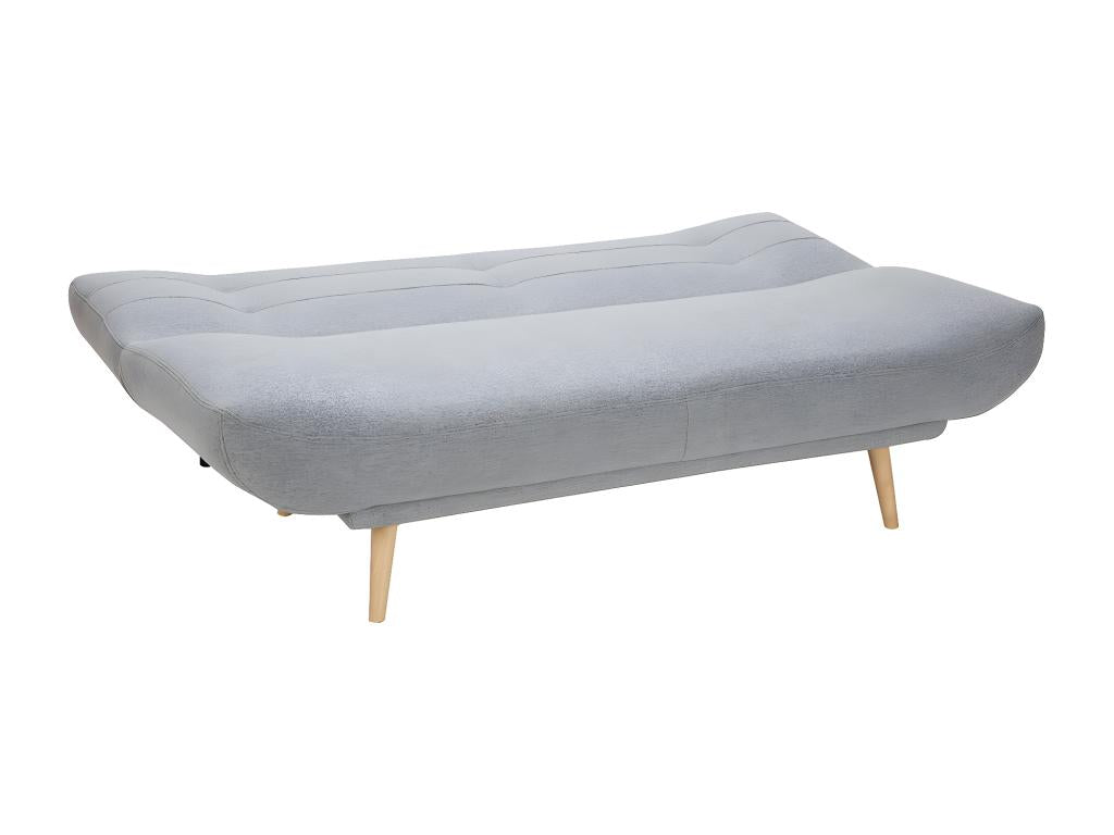 Canapé convertible 3 places en tissu gris clair et bois clair Meubiana