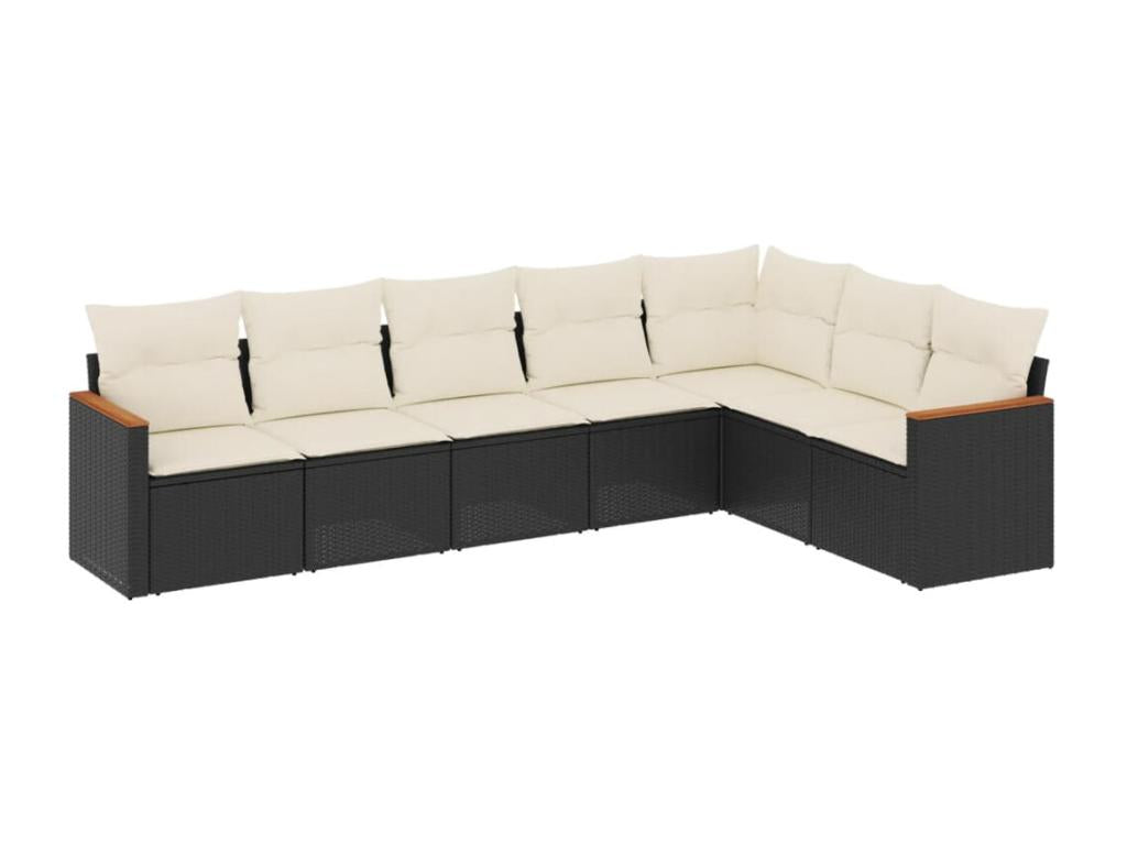 Salon de jardin 7 pièces avec coussins noir résine tressée
