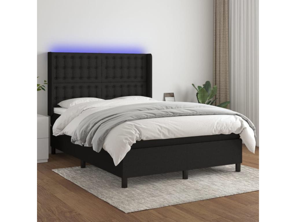 Sommier tapissier avec matelas et LED Noir 140x200 cm Tissu KZLZ27298