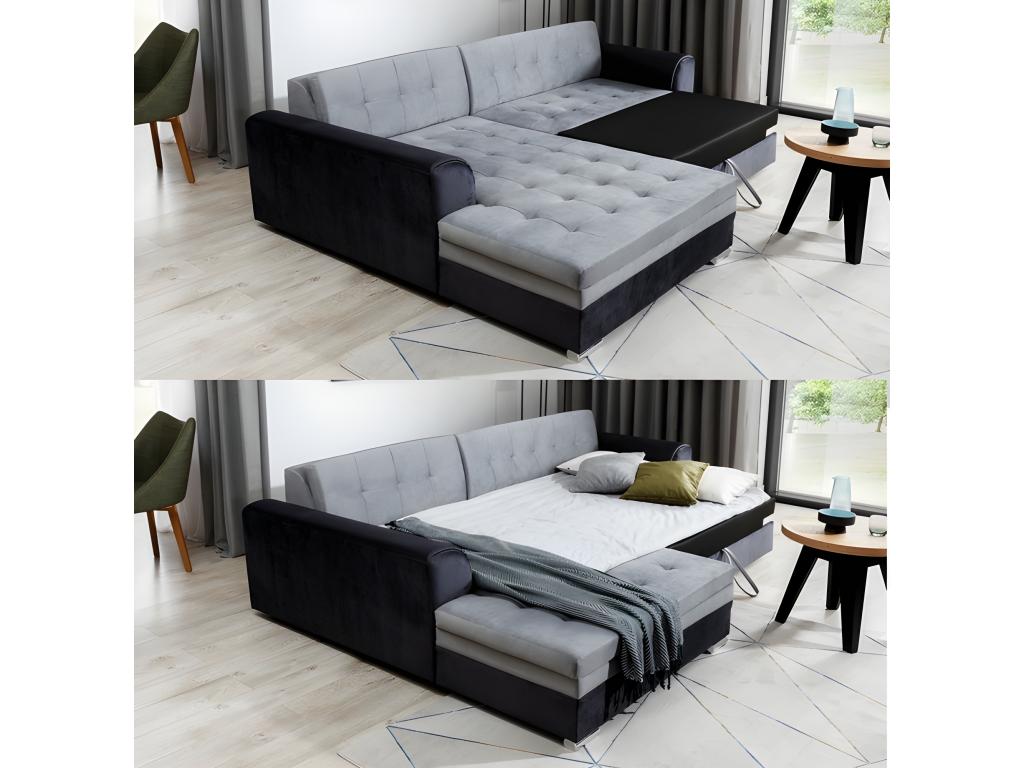 Canapé d'angle convertible en tissu velours Luxe chocolat et marron 5 places angle gauche vu de face Homzora VELOURS