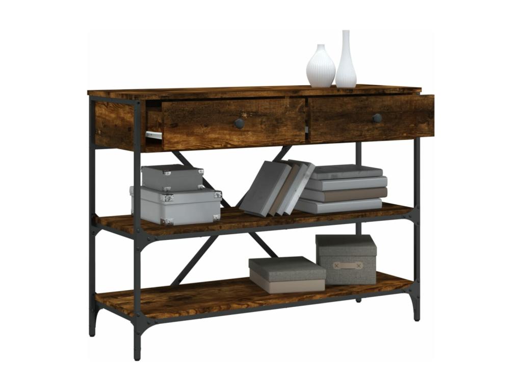 Table console avec tiroirs et étagères chêne fumé DMRB31968