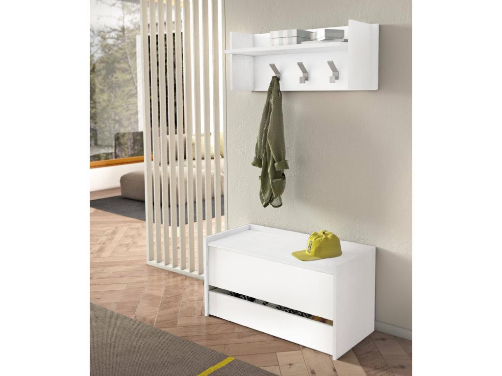 Meuble d'entrée Meubiana Entrée moderne avec portemanteau Armoire avec étagère à chaussures Armoire multifonctionnelle 50x32h182 cm Blanc