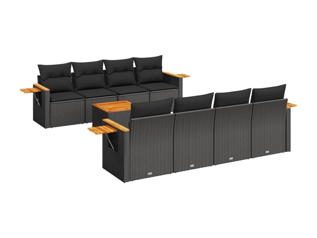 Salon de jardin 9 pièces avec coussins noir résine tressée