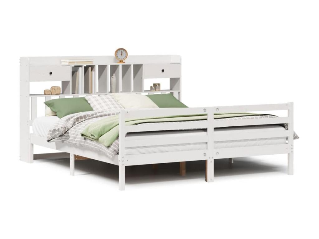 Lit bibliothèque sans matelas blanc 180x200 cm bois pin massif JCOU97094