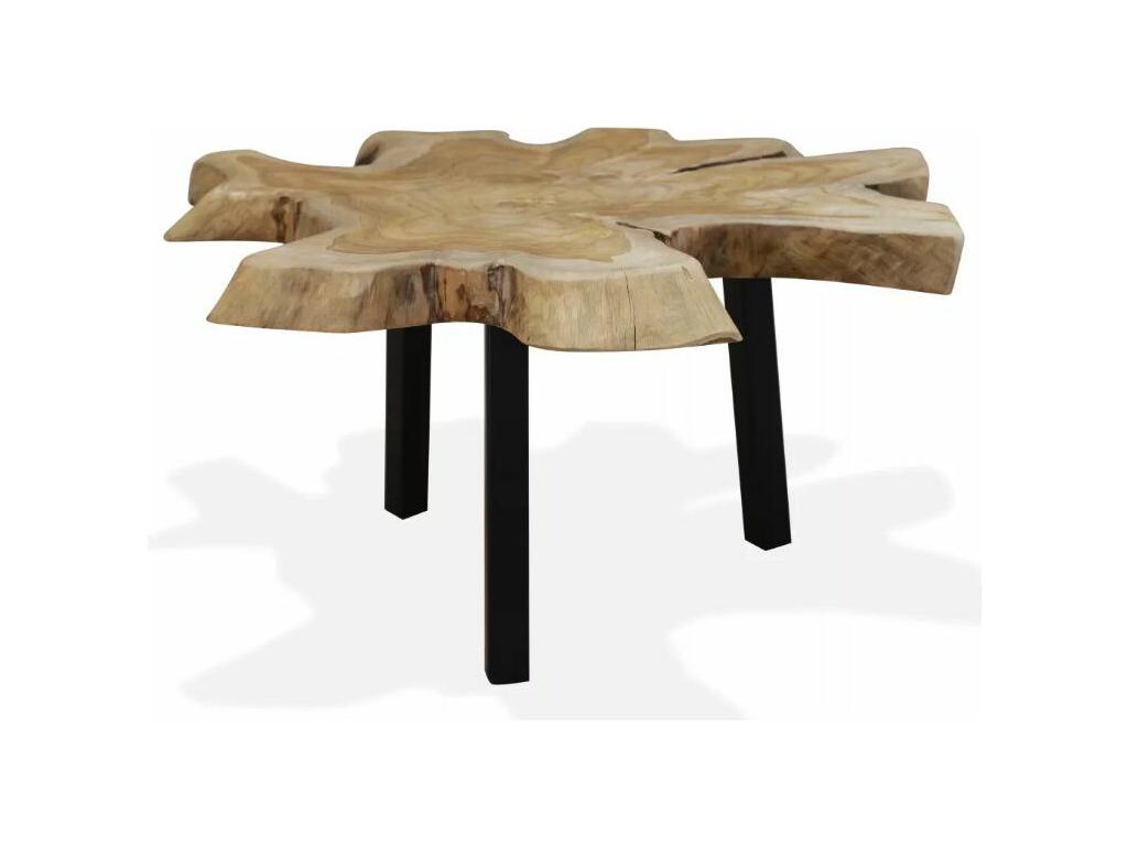 Table basse teck massif clair et pieds métal noir Laviecasa ONDS86609