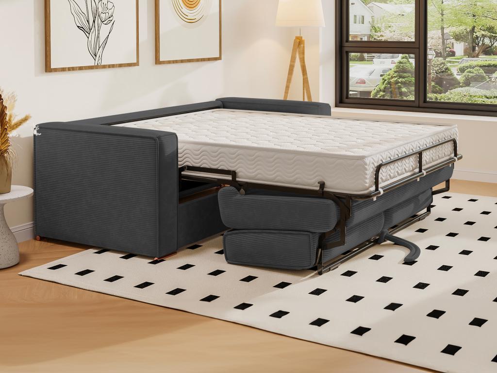 Canapé 3 places convertible express en velours tricoté gris anthracite - Couchage à Laviecasa larges 140 cm - Matelas 18 cm Laviecasa FIGA64900