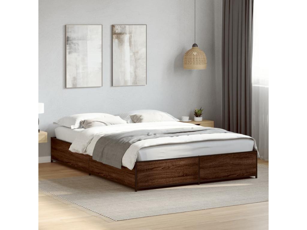 Cadre de lit chêne marron 140x200 cm bois d'ingénierie et métal LWLP88654