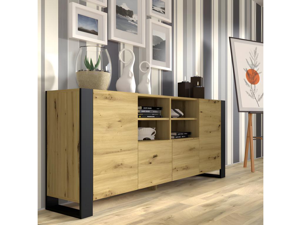 Commode MONDI 188x40x84 Crème / Noir XIET38262