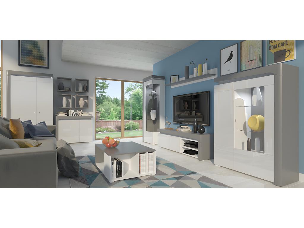 Vaisselier 2 portes gauche LED inclus Laviecasa Blanc et Gris FXIN26695