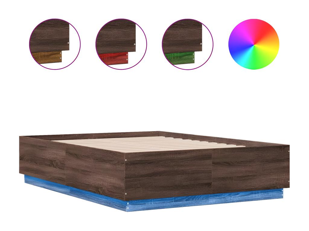 Cadre de lit avec LED sans matelas chêne marron 140x190 cm