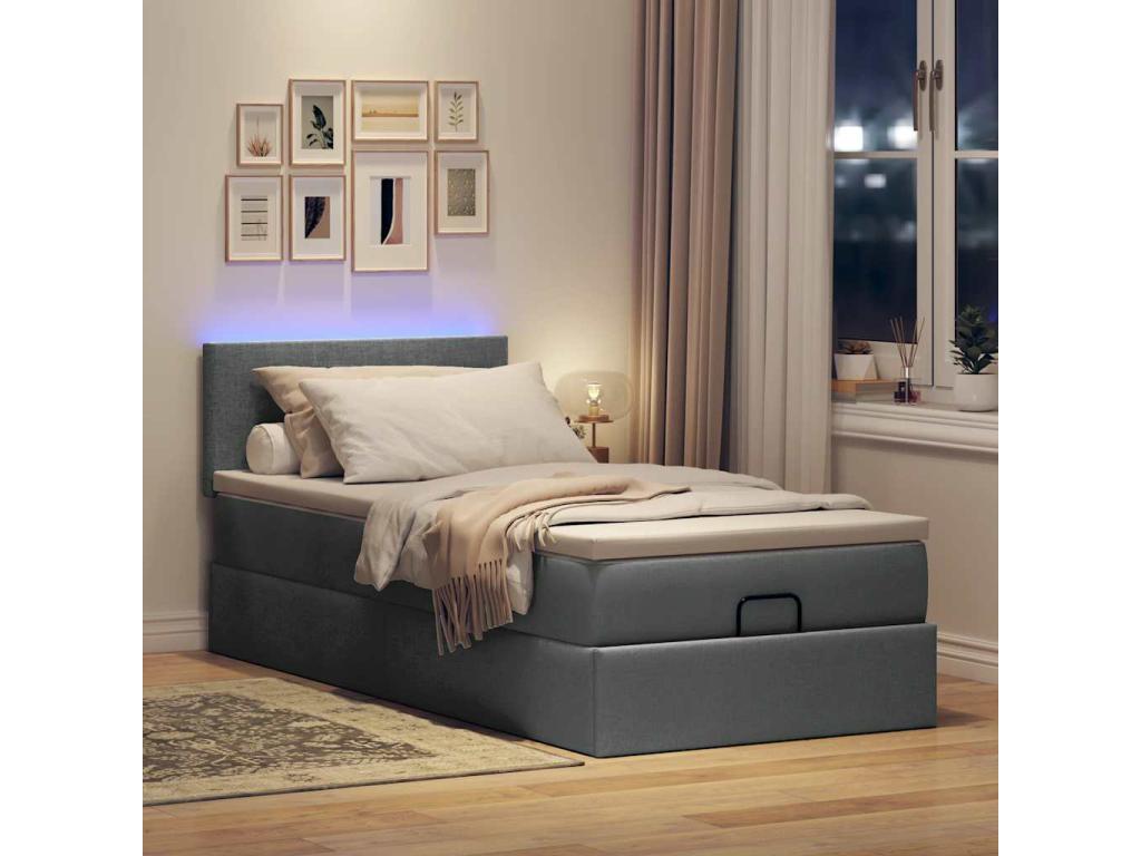 Cadre de lit ottoman avec matelas gris foncé 80x200 cm tissu UBAC99463