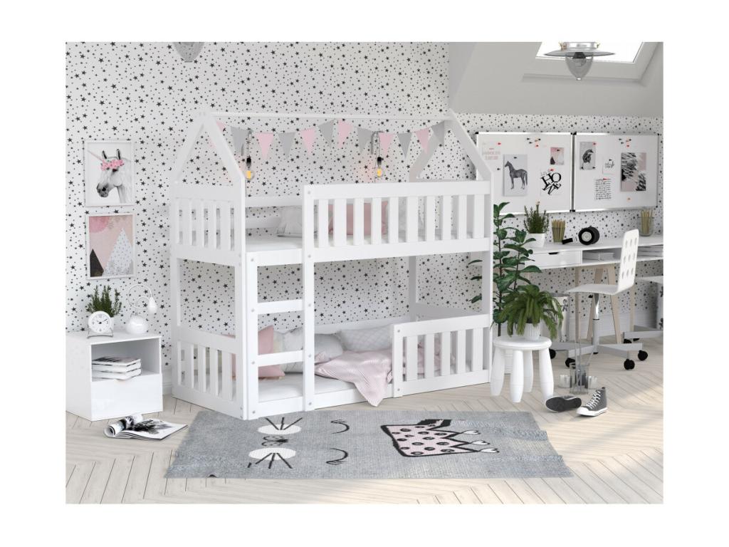 Lit Superposé Cabane Mini 80x160 Blanc - blanc Livré avec sommiers DCTK00061