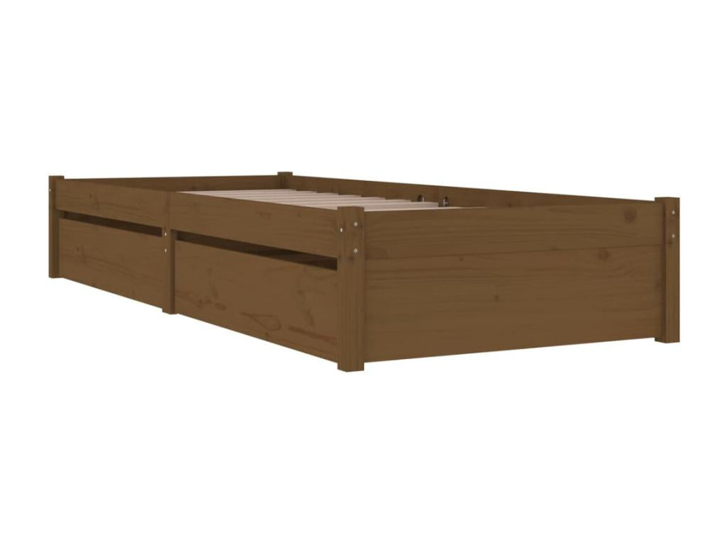 Cadre de lit sans matelas avec tiroirs marron miel 90x200 cm