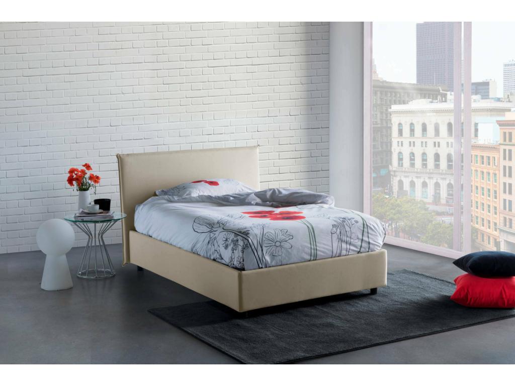 Lit double Meubiana lit coffre avec revêtement en tissu Made in Italy ouverture frontale adaptée pour matelas 120x190 cm Beige