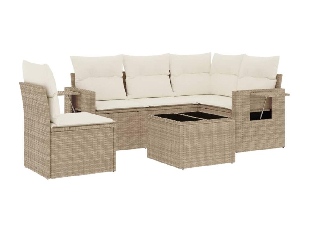 Salon de jardin avec coussins 6 pcs beige résine tressée SBQC33151