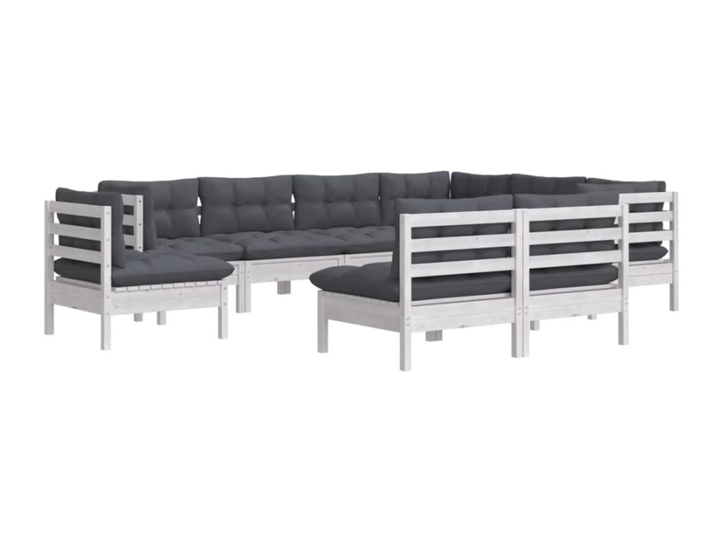 Salon de jardin 9 pcs avec coussins blanc bois de pin massif LLXX82831