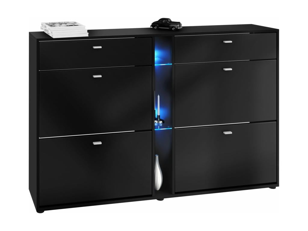 Meuble à Chaussures Noir Mat lxhxp 155.5x95x28 LED Bleu