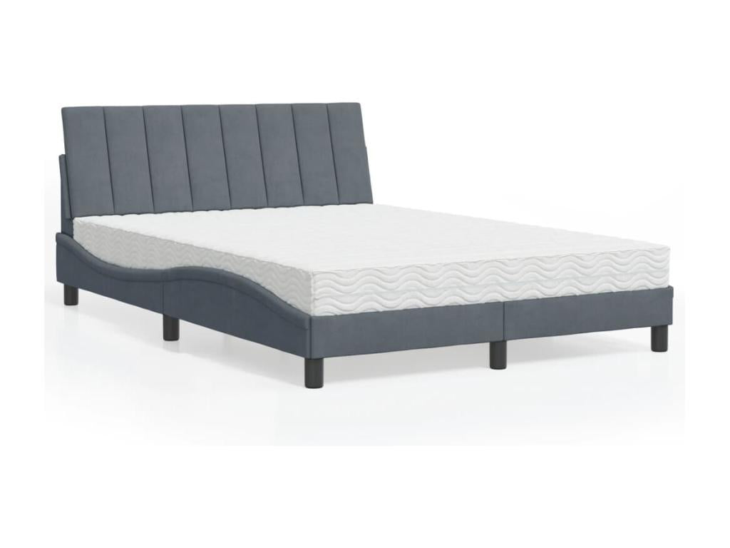 Lit avec matelas gris foncé 140x200 cm velours