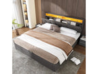Lit coffre avec 2 tiroirs et tête de lit escamotable - 160x200 cm - LEDs - Acier et lin - pour audulte - Gris FORU54286