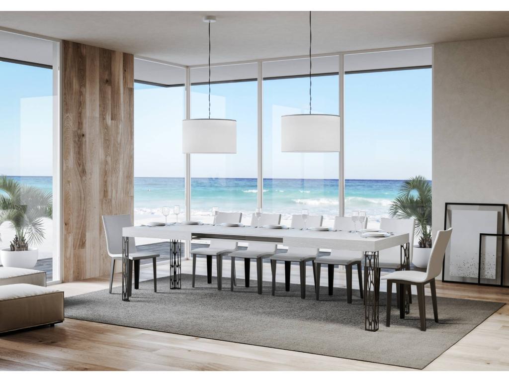 Table extensible 90x200/304 cm Ghibli Frêne Blanc cadre Anthracite