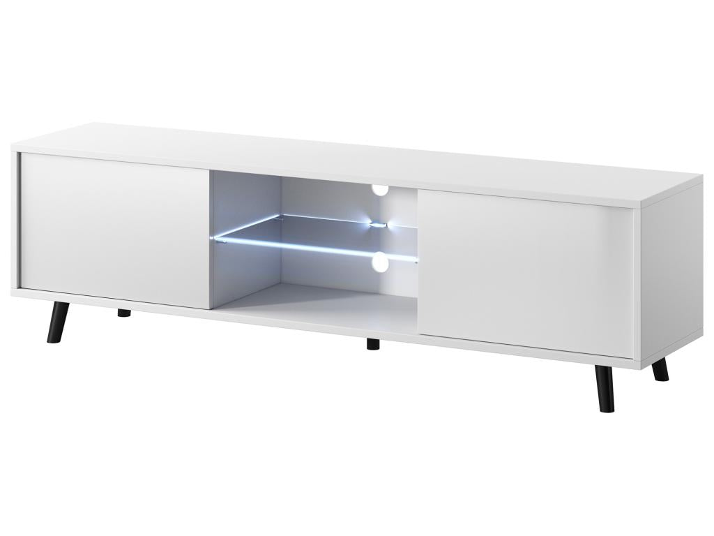 Meuble tv / Banc tv - 140 cm - blanc mat / blanc brillant éclairage LED- Meubiana