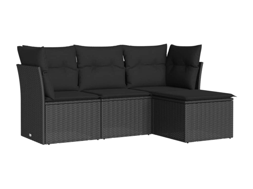 Salon de jardin 4 pièces avec coussins noir résine tressée