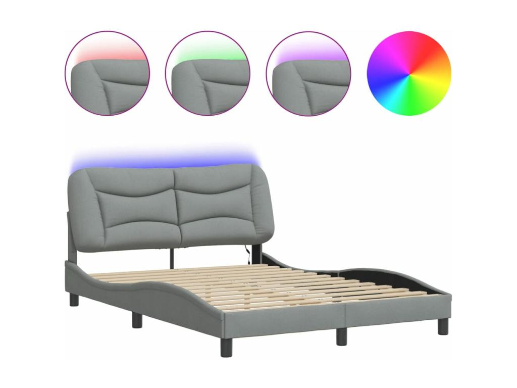 Cadre de lit avec LED sans matelas gris clair 140x200 cm tissu