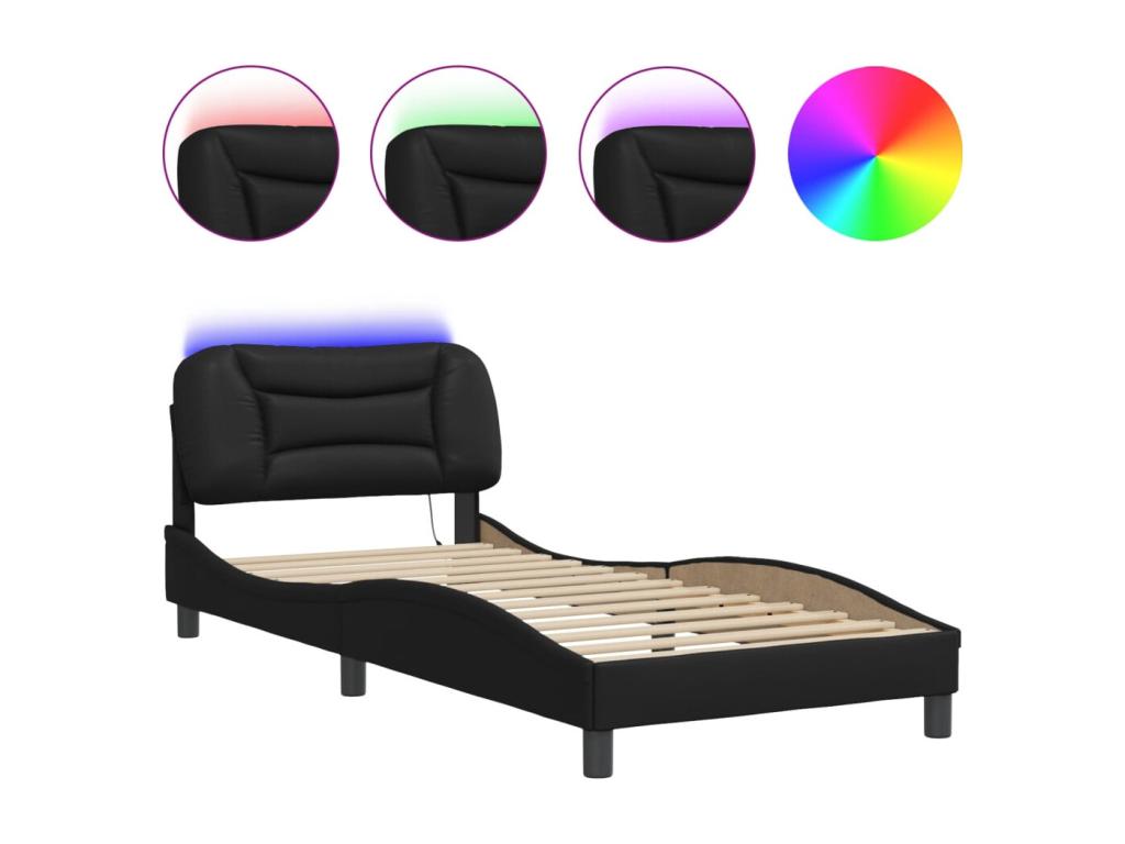 Cadre de lit avec Meubianaères LED noir 90x190 cm similicuir