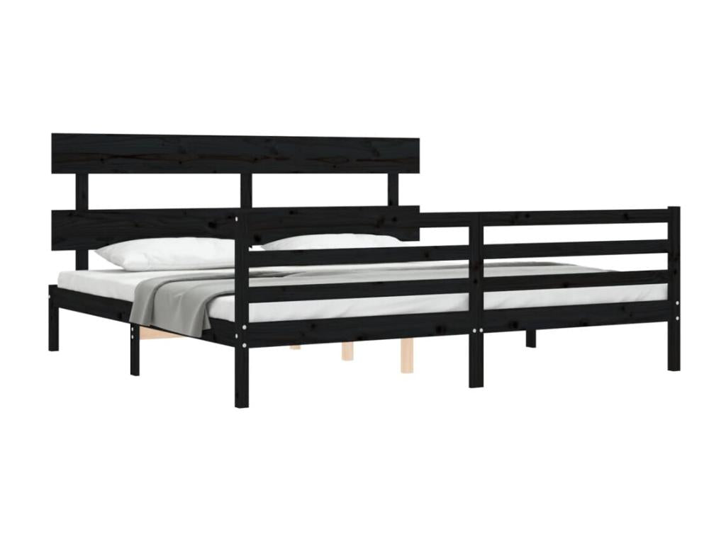 Cadre de lit avec tête de lit noir 200x200 cm bois massif