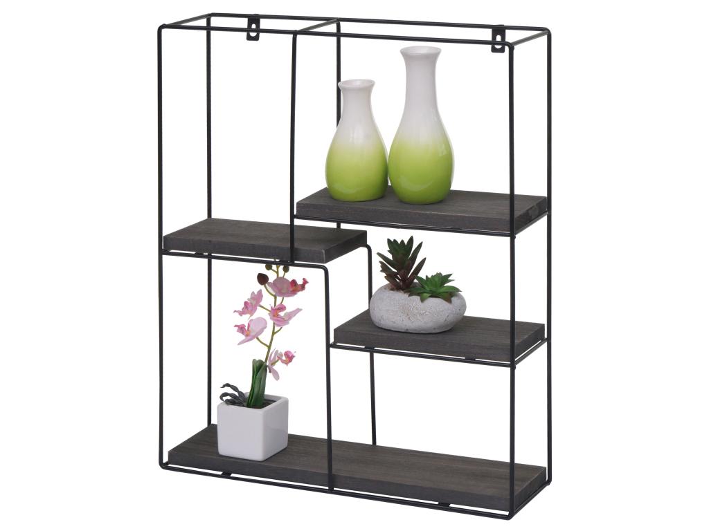 Etagère murale Meubiana-K76 - Étagère suspendue Étagère flottante - 4 étagères Métal massif-bois industriel 51x40x11cm - gris foncé