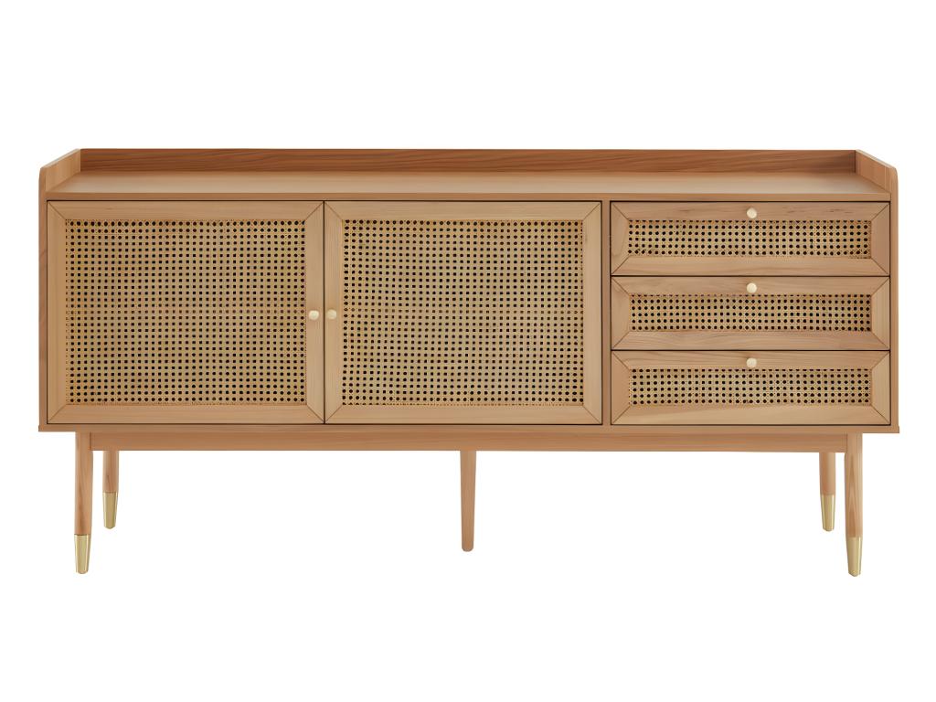 Laviecasa - Buffet 2 portes 3 tiroirs en bois et cannage L180cm - Bois clair OIBP83600