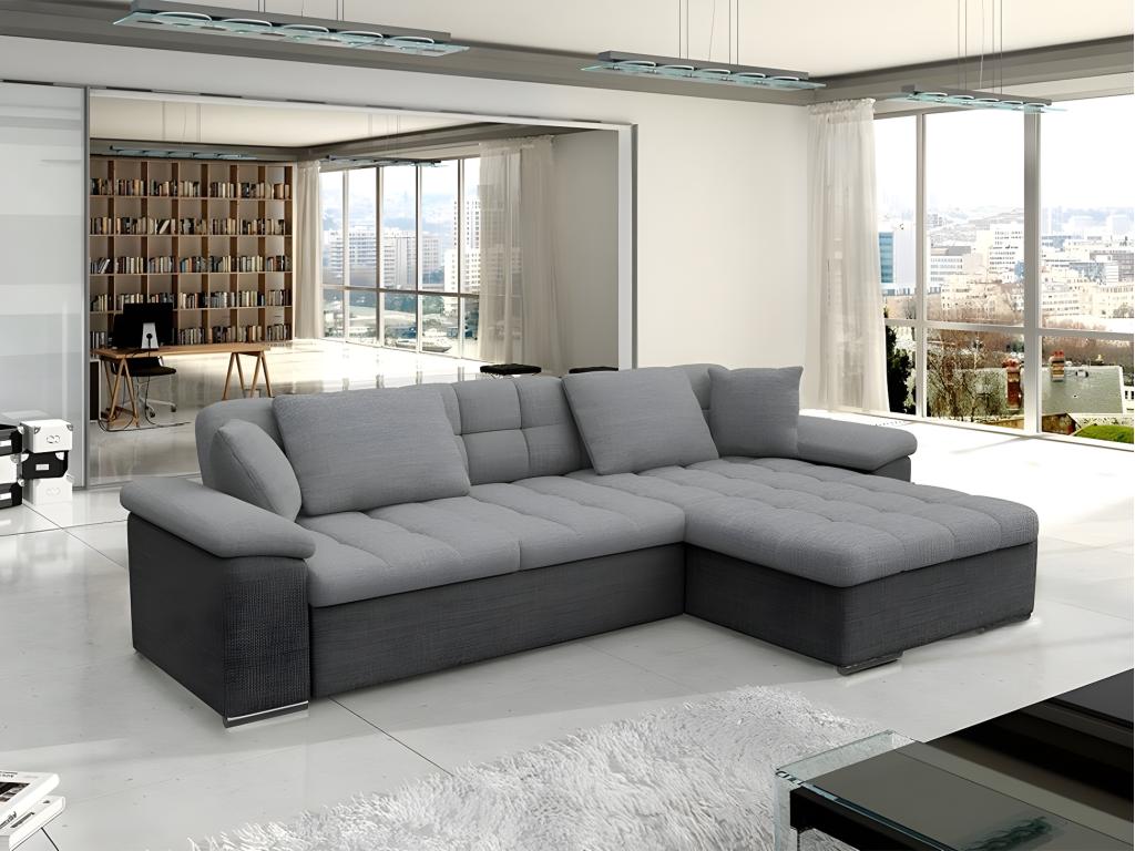 Canapé d'angle Meubiana 129 Gris Fonction de couchage Boîte de literie 277x158x76cm