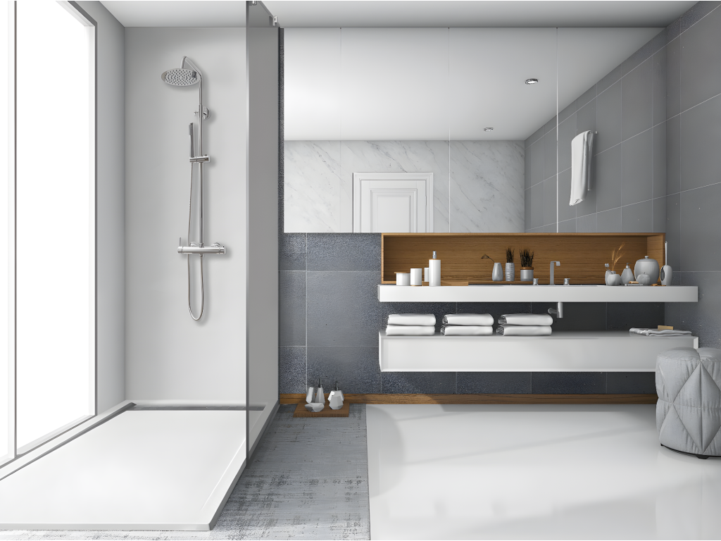 Receveur de douche 70x135 cm avec grille latérale Meubiana Extra Slim blanc en résine synthétique et poussière de marbre avec vidage offert