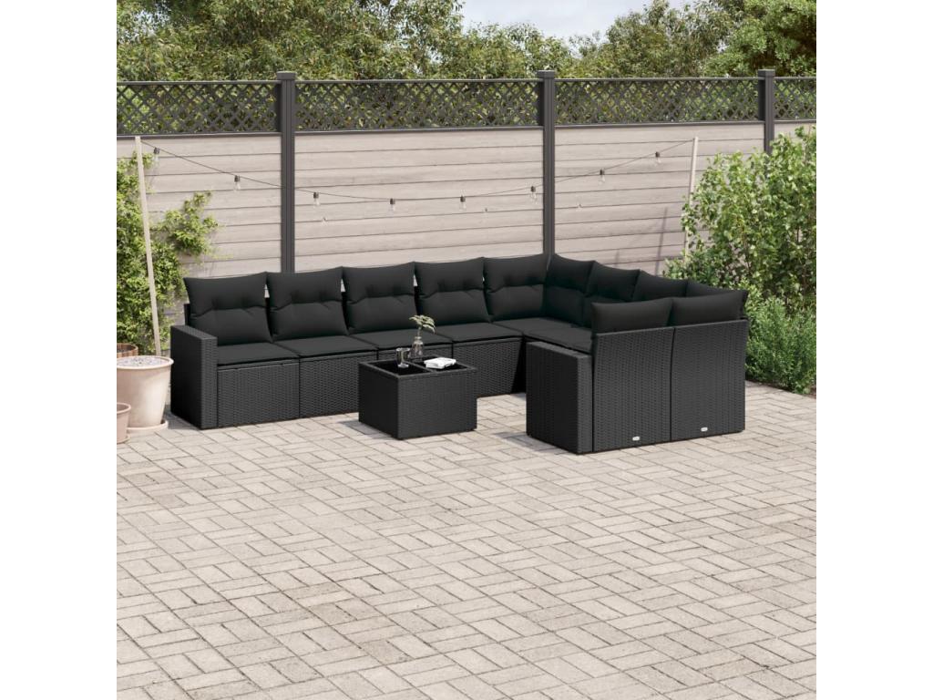 Salon de jardin 10 pcs avec coussins noir résine tressée WMSY07536