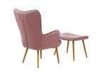 Fauteuil Velours Rose avec repose pieds 68x72x98 cm