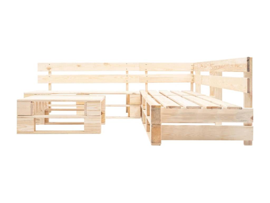 Salon de jardin palette 4 pièces bois naturel