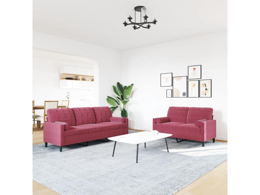 Ensemble de canapés 2 pcs avec coussins et traversins velours ROUR64358