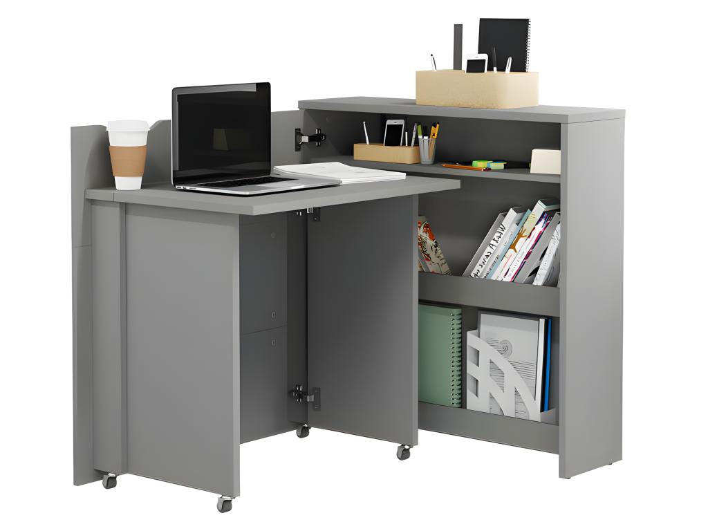 Meubiana Bureau extensible avec rangement 90cm Meubiana CONSUS SLIM CW02L gris gauche