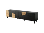 Meuble TV VITRAIL 200 cm - 4 portes - noir mat / chêne craft SIAM78427