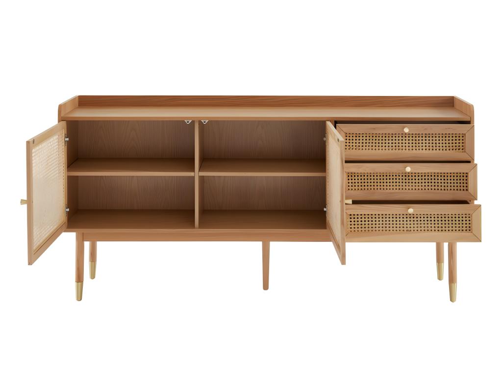 Laviecasa - Buffet 2 portes 3 tiroirs en bois et cannage L180cm - Bois clair OIBP83600