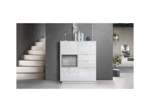 Buffet Intégralement Laqué Blanc Avec Insertion Aspect Béton Mat hxlxp 123x103x38 CMJQ59671