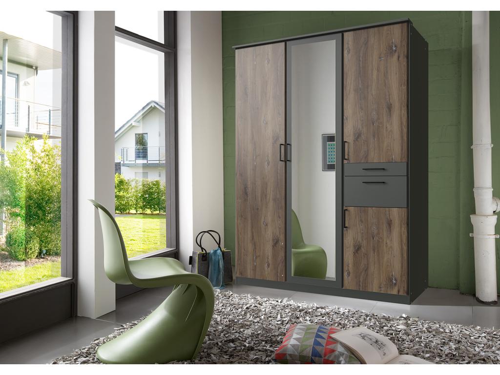 Armoire meuble de rangement coloris imitation chêne Flagstaff rechampis graphite KZUH18040