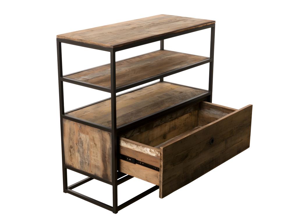 Meubiana - Etagère marron 1 tiroir Teck recyclé Meubiana Acajou et métal noir